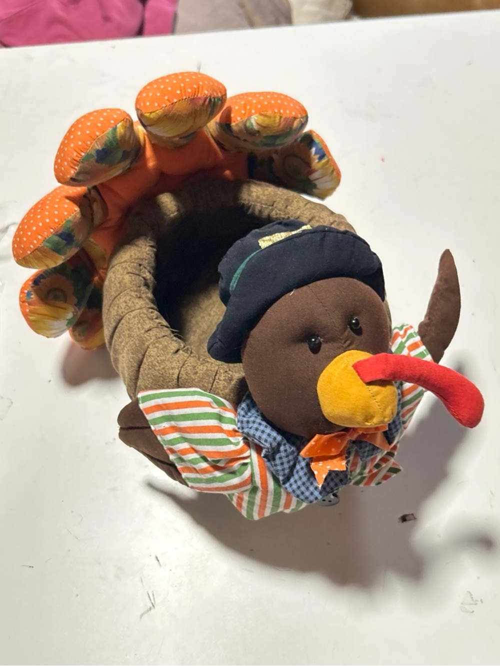 Plush Thanksgiving Turkey Nest Décor in Brown and Orange